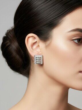 A Pair of .925 Sterling Silver  White CZ Earrings